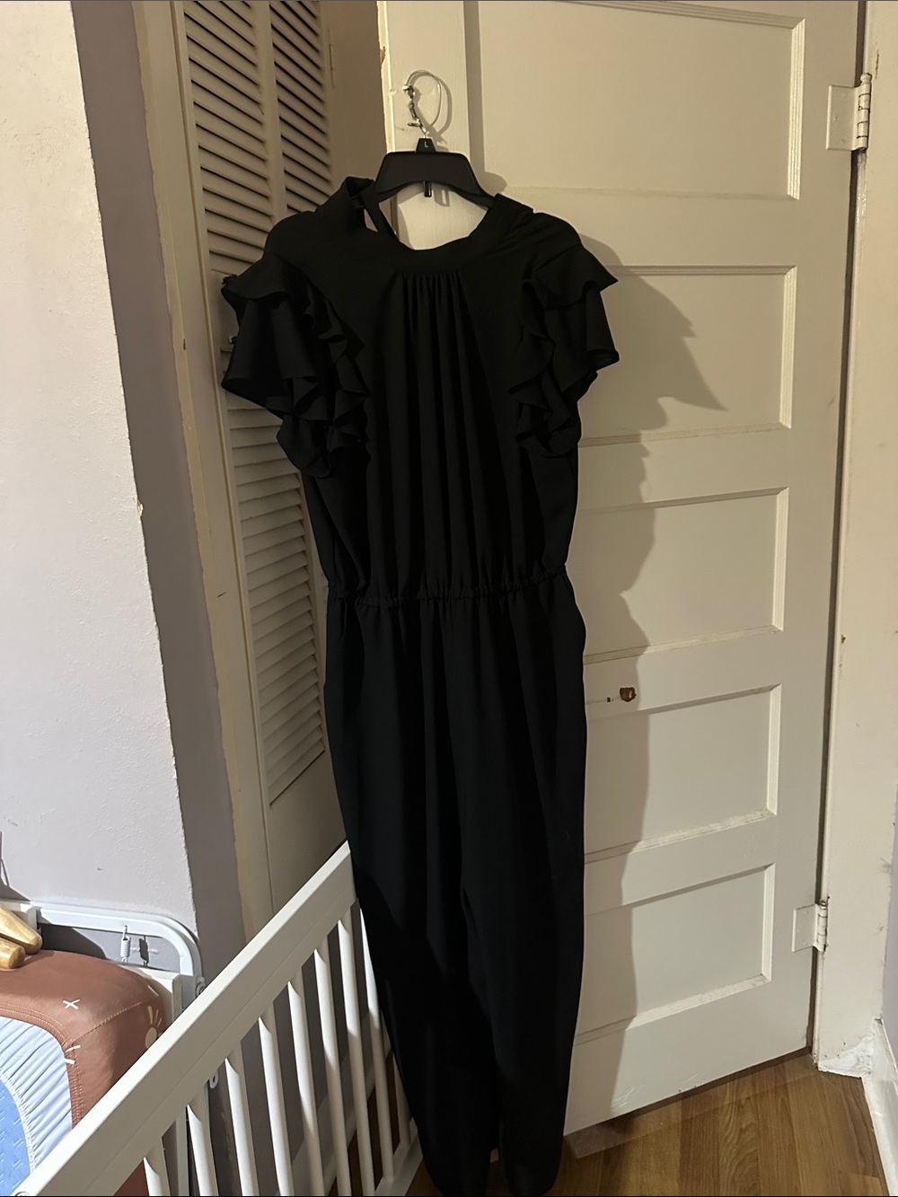 Black Ruffle-Sleeve Women's Jumpsuit